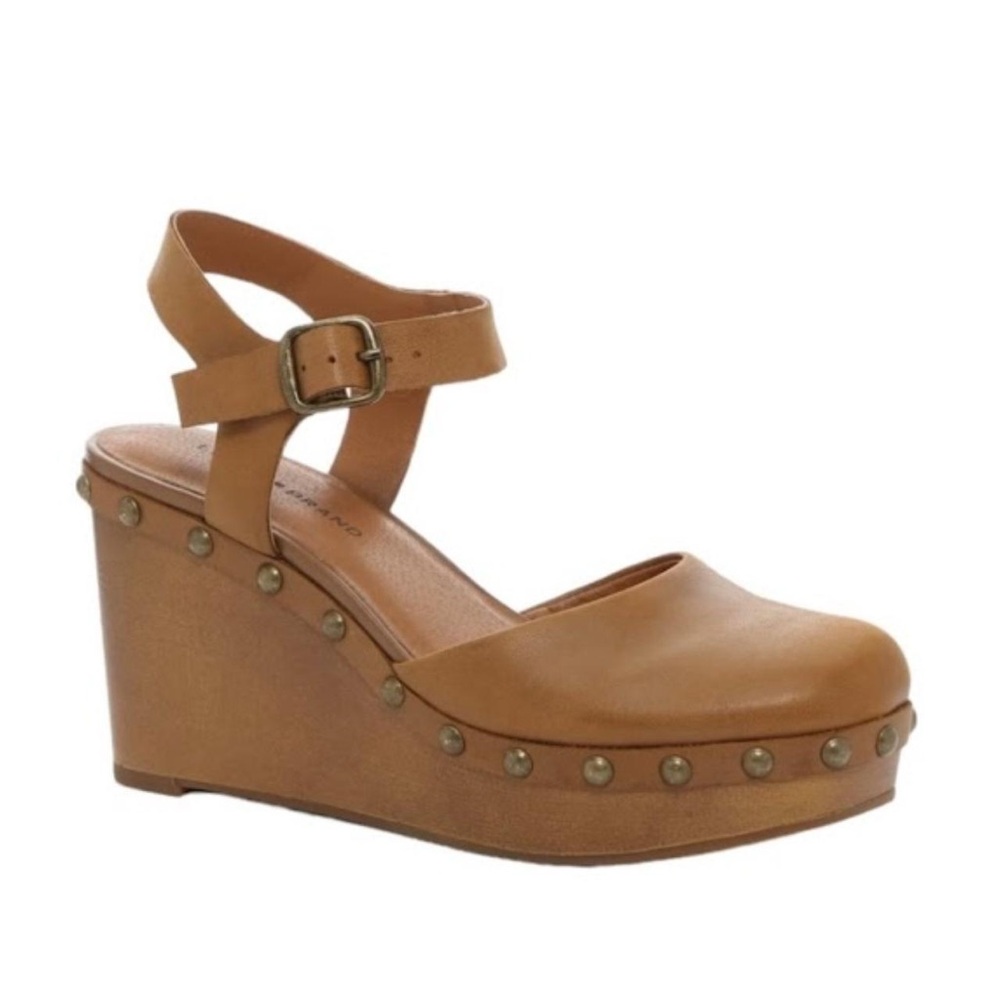 Lucky Brand Tan Wedge Sandals with Studded Details